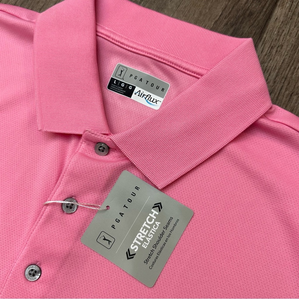 PGA Tour Airflux Stretch UPF 50 Protection Polo Shirt Men’s Size L Pink